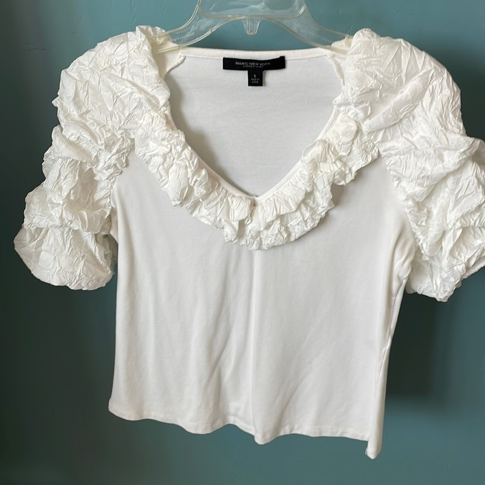 Puffy sleeve ivory dress shirt